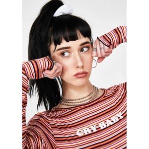 DOLLS KILL Crybaby Striped Long Sleeve Crop Top M